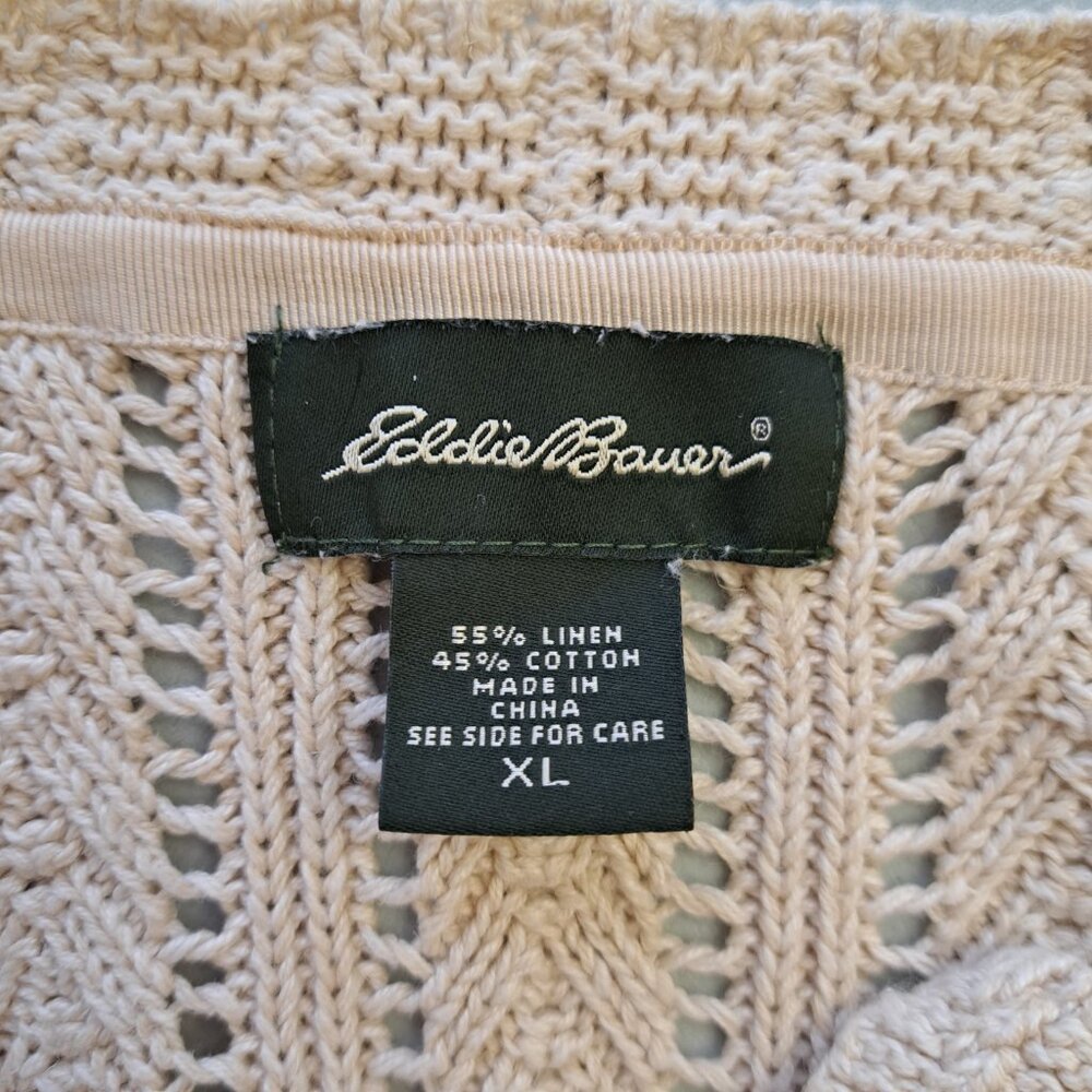Eddie Bauer Cardigan Linen Cotton Beige Cream Open Knit Button Front Womens XL - Picture 3 of 5